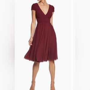 Dress the Population‎ Corey Chiffon Fit Flare Dress women medium burgundy party
